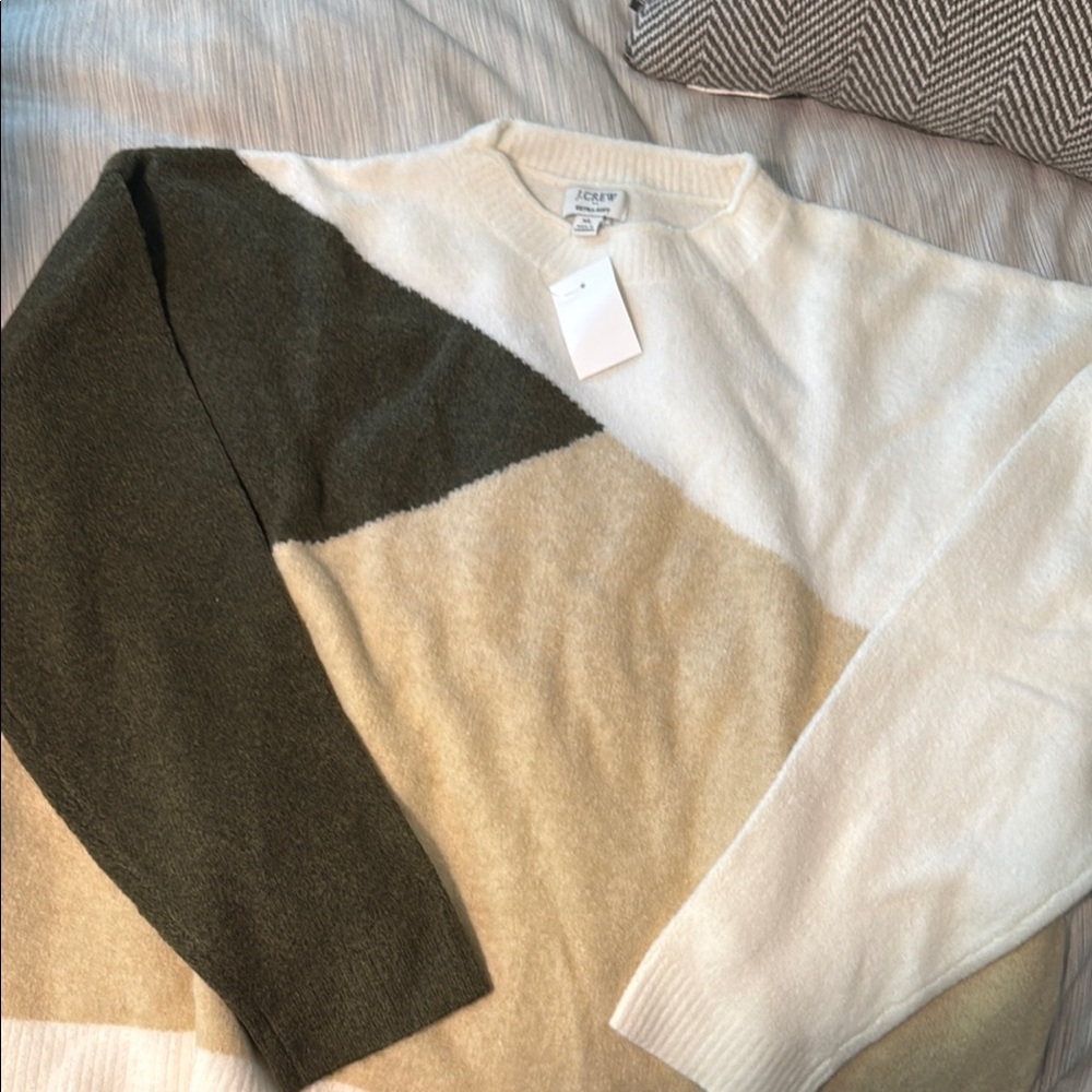 J. Crew Cream and Brown Crew Neck Sweater - Picture 2 of 2